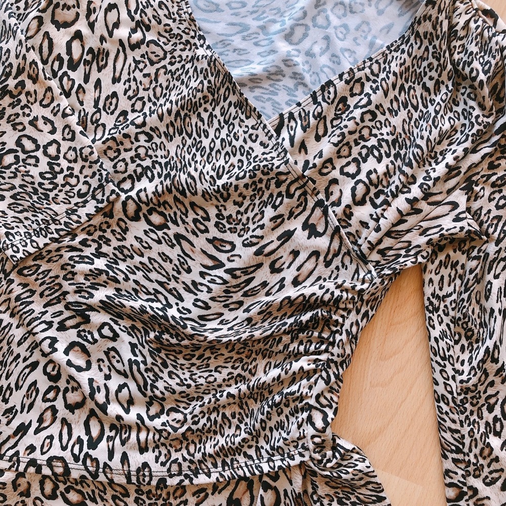 π ISCA Leopard Print Surplice Ruched Top π - Picture 8 of 13